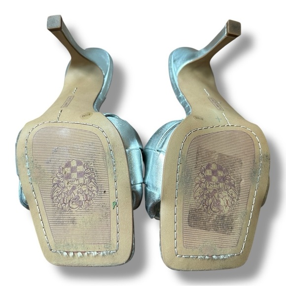 Vince Camuto Brelanie Silver Leather Braided Strap Heeled Slide Sandals | 8.5 - Picture 10 of 15